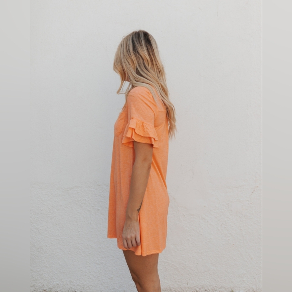 🧡☀️NWT New In "Sunny☀️Dress" Orange🧡 Ruffle Sleeves • Pocket on Chest • Large - Picture 2 of 11